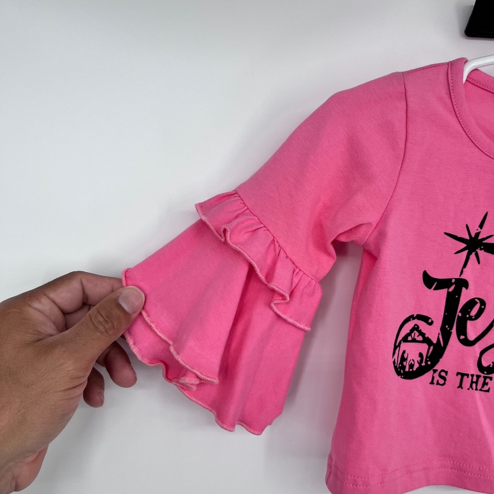 Jesus Is The Reason 2-Piece Outfit Girls XXS Pink Ruffle Bell Bottoms Retro - Picture 3 of 13
